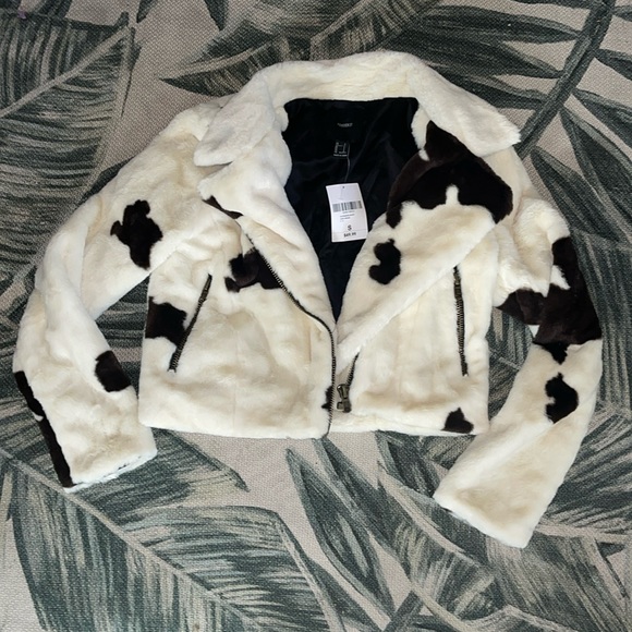 Forever 21 Jackets & Blazers - Faux fur cow print moto jacket NWT cropped